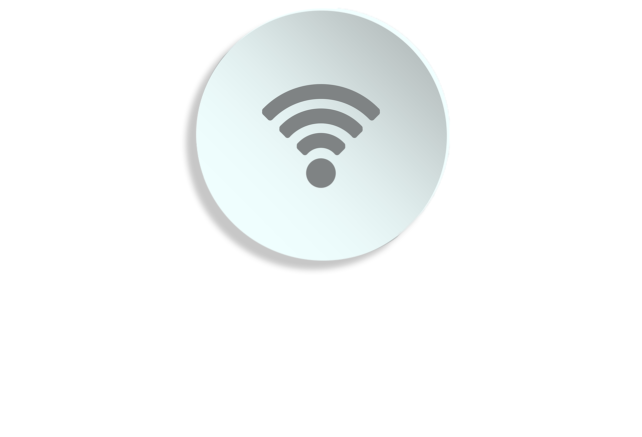 Image d'un badge rond blanc avec un icône de wifi au centre